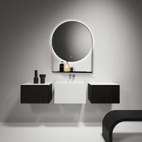 Round Gold LED Mirror With Shelf